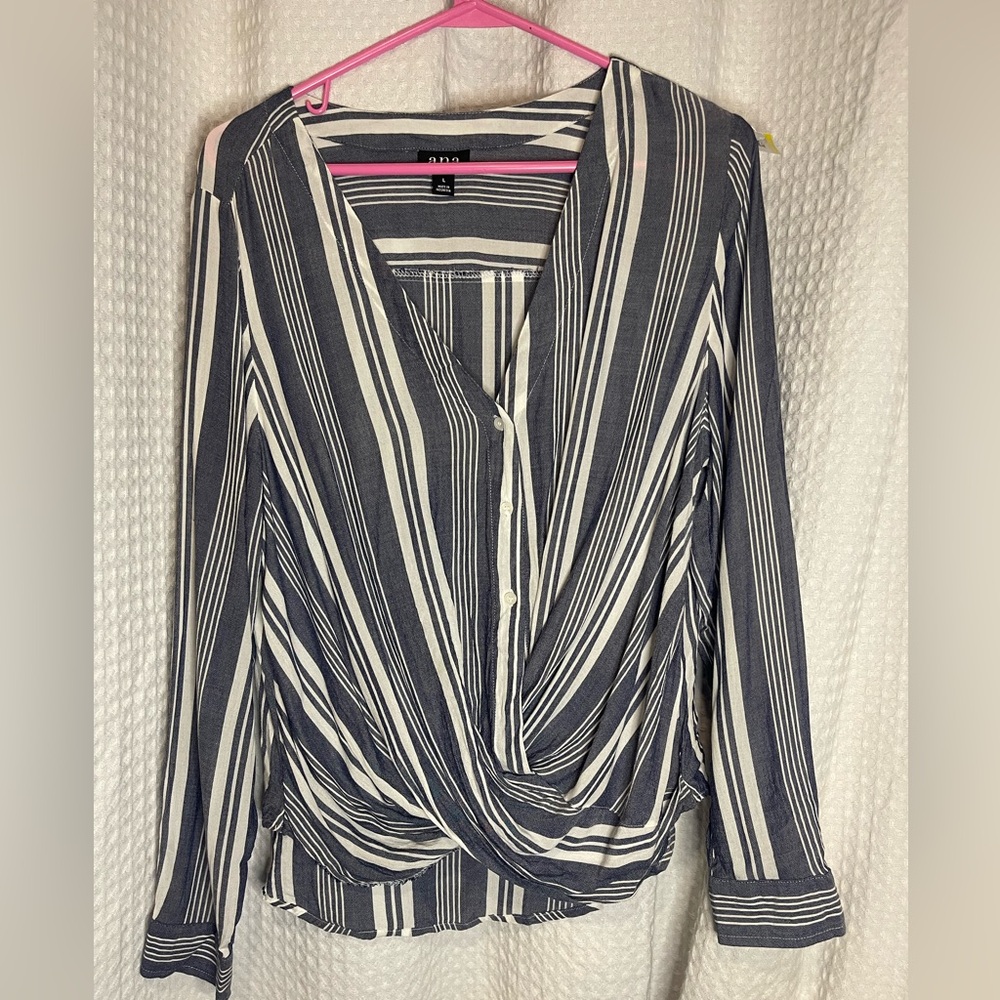 a.n.a Navy and White Striped Blouse